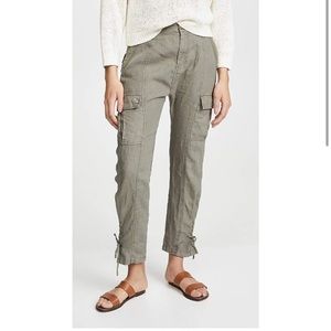 JOIE Telutci Fatigue Green Linen High Rise Cropped Lace-Up Cargo Pants, Size 2